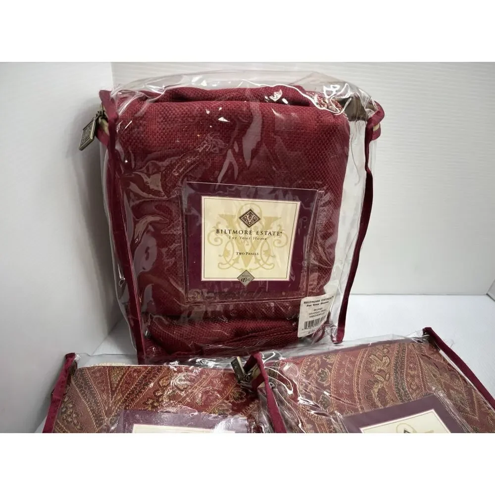 Lot Of New Biltmore Curtain Panels (2) & 2 Valances Burgundy & Gold 48x84”